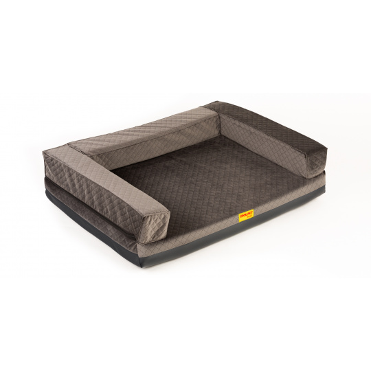 Orthopedic bed with padded edge - quilted velour ash black/eco leather black