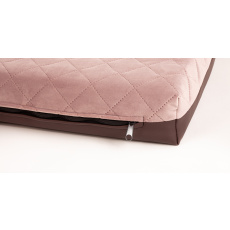Bed - quilted velour in old pink/brown eco leather