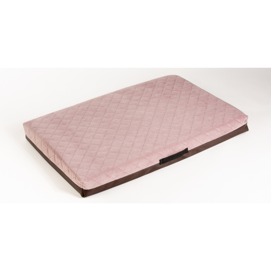 Orthopedic bed - quilted velour in old pink/bottom brown eco leather