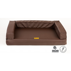 Orthopedic bed, padded edge - brown eco leather