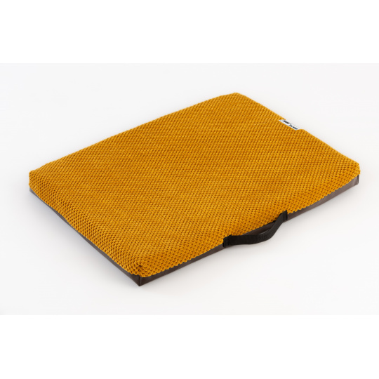 Orthopedic bed velour mustard color, bottom brown eco-leather 12 sizes Orthopedic bed velour mustard color, bottom brown eco-leather 12 sizes