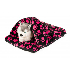 Pet bed - "slipper" pink paws/gray fleece material