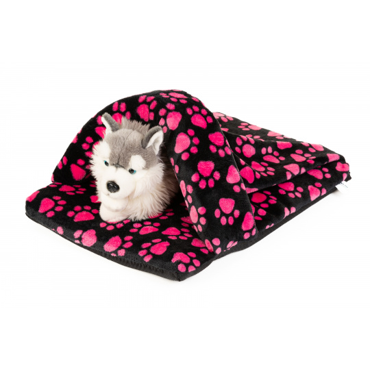Pet bed - "slipper" pink paws/gray fleece material