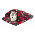 Pet bed - "slipper" gray/red hearts