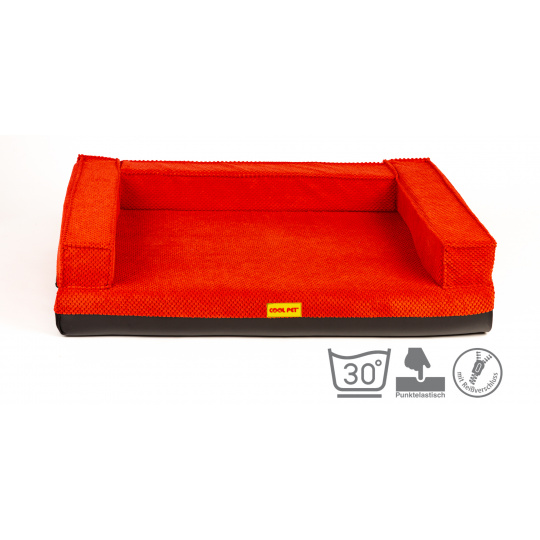 Orthopedic bed, padded edge - red velour/red eco leather