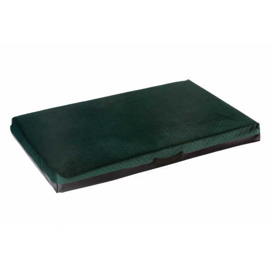 Orthopedic bed - quilted green velour material/brown eco leather