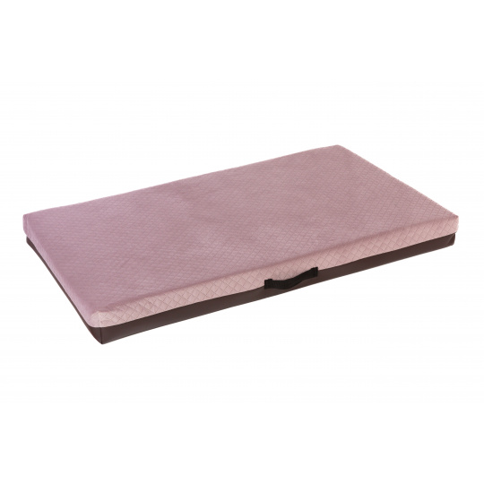Orthopedic bed - quilted velour in old pink/bottom brown eco leather Orthopedic bed - quilted velour in old pink/bottom brown eco leather